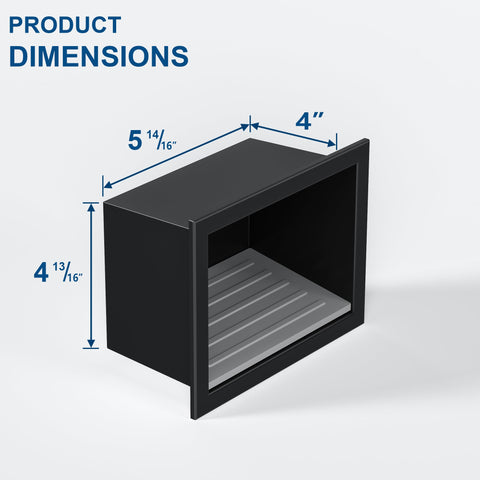 Qeke matte black shower niche close-up reveals sleek, easy-clean surface