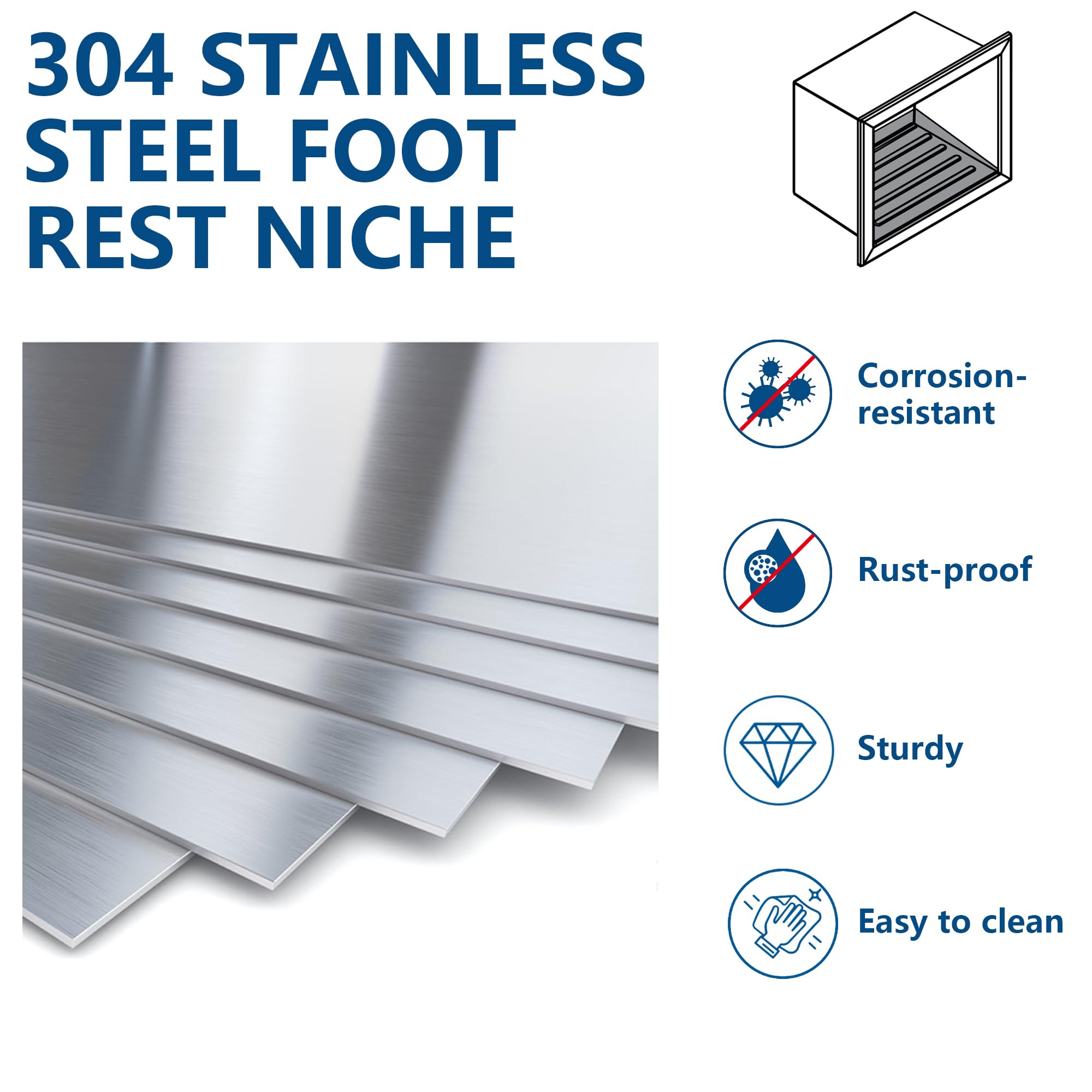 Qeke recessed shower niche installation diagram demonstrates space-saving design