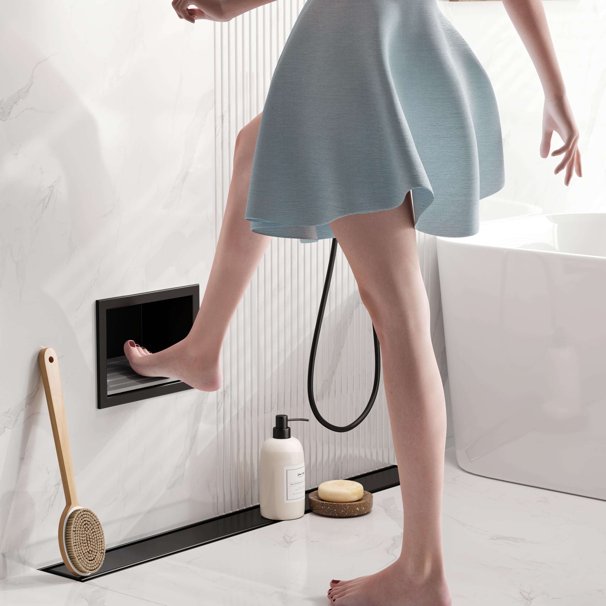 Qeke shower niche shaving holder side view highlights convenient storage and easy access