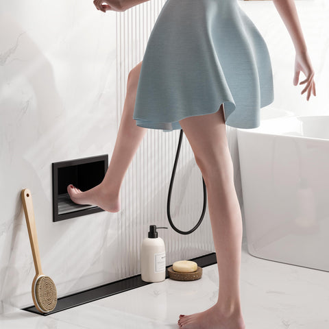 Qeke shower niche shaving holder side view highlights convenient storage and easy access