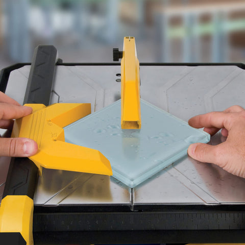 QEP 7-inch diamond blade in action for wet cutting glass tile