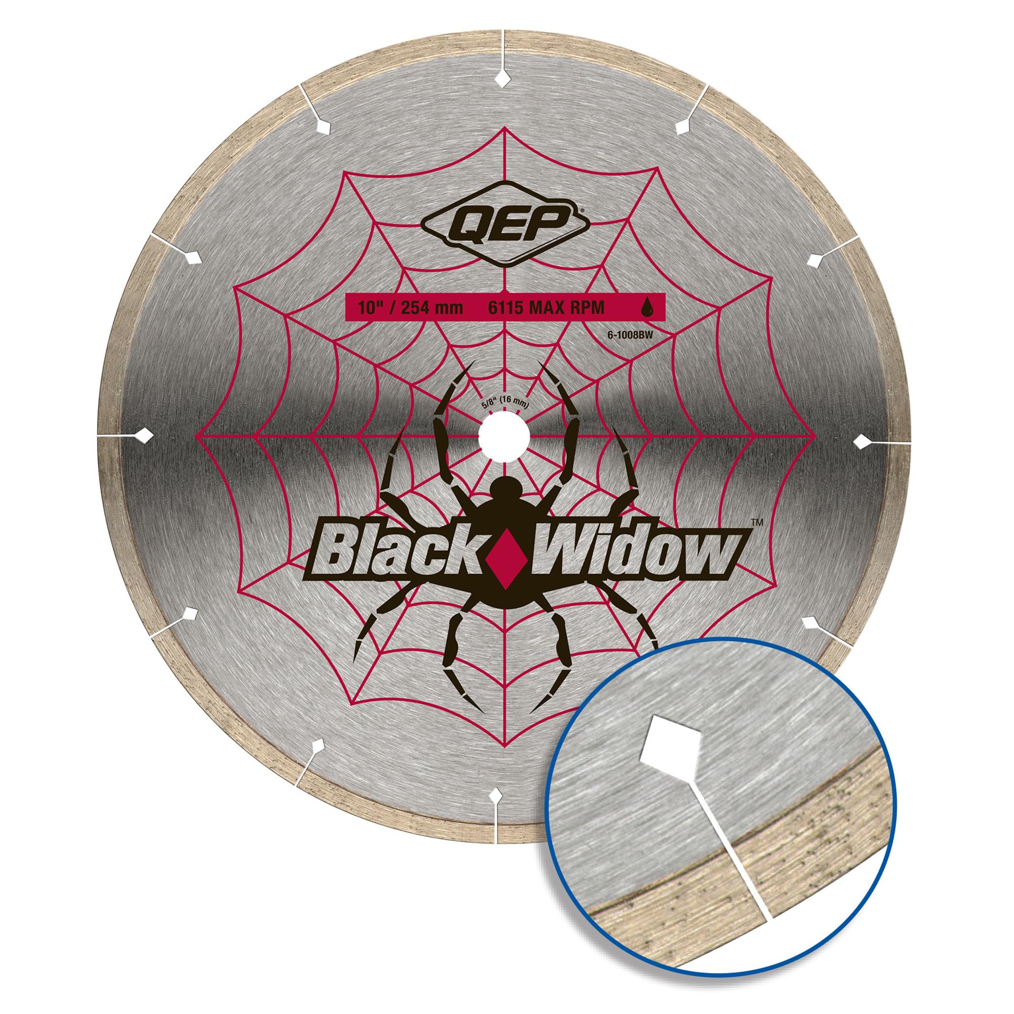 QEP Black Widow 10-inch blade cooling perimeter lowers heat for smoother edges.