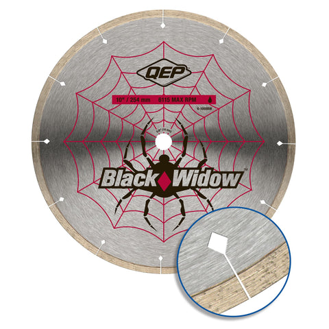 QEP Black Widow 10-inch blade cooling perimeter lowers heat for smoother edges.