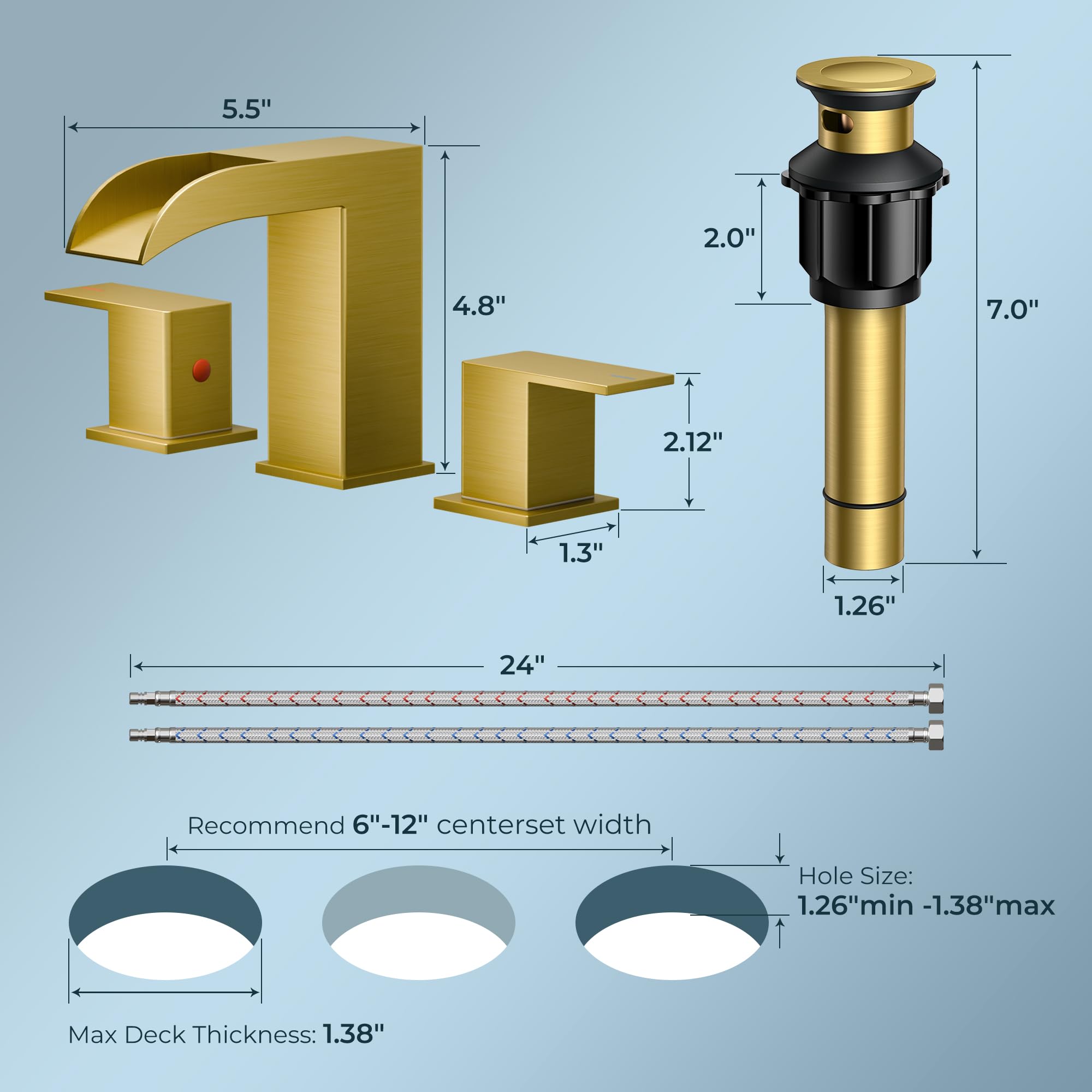 QFN Brushed Gold Spout Tilt Over Drain reduces splashes