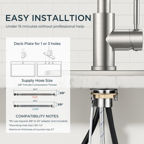 QFN high-arc design with 360-degree swivel allows easy access to deep cookware