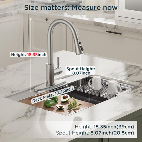 QFN faucet with 20-inch retractable hose provides extended reach for pots