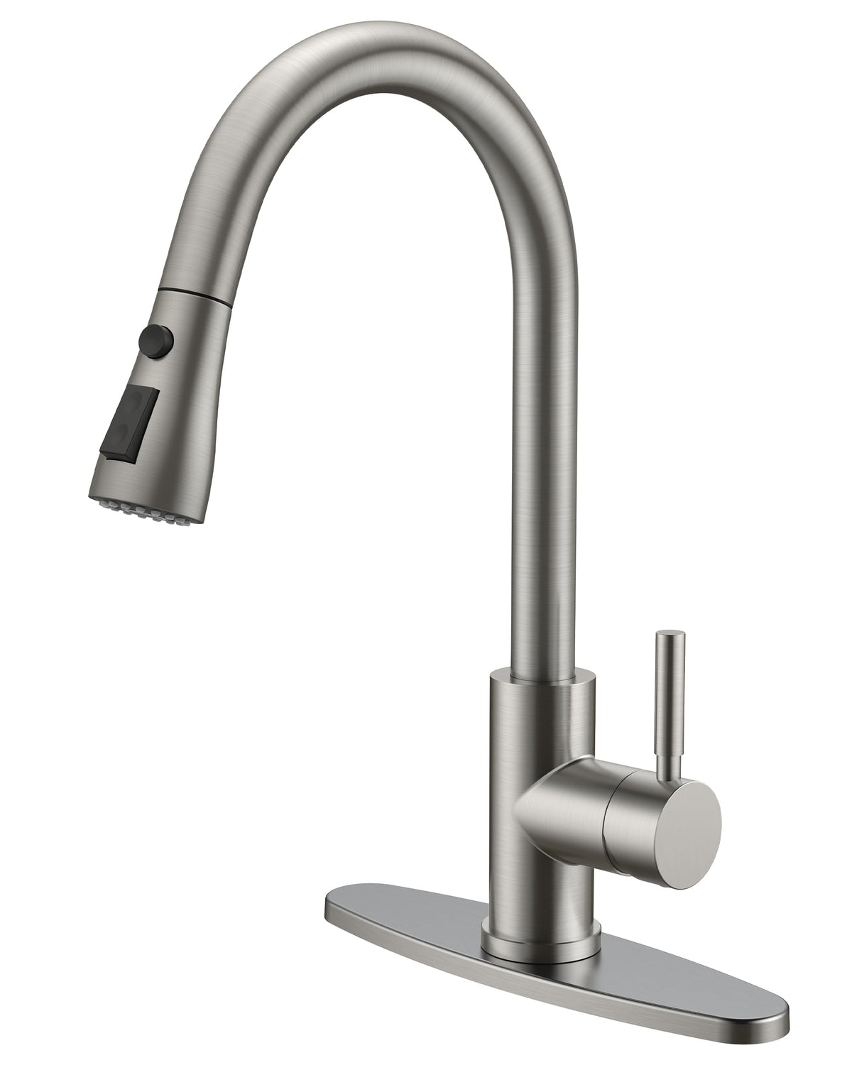 QFN kitchen faucet pull-down Brushed Nickel showing modern style and 1- or 3-hole compatibility