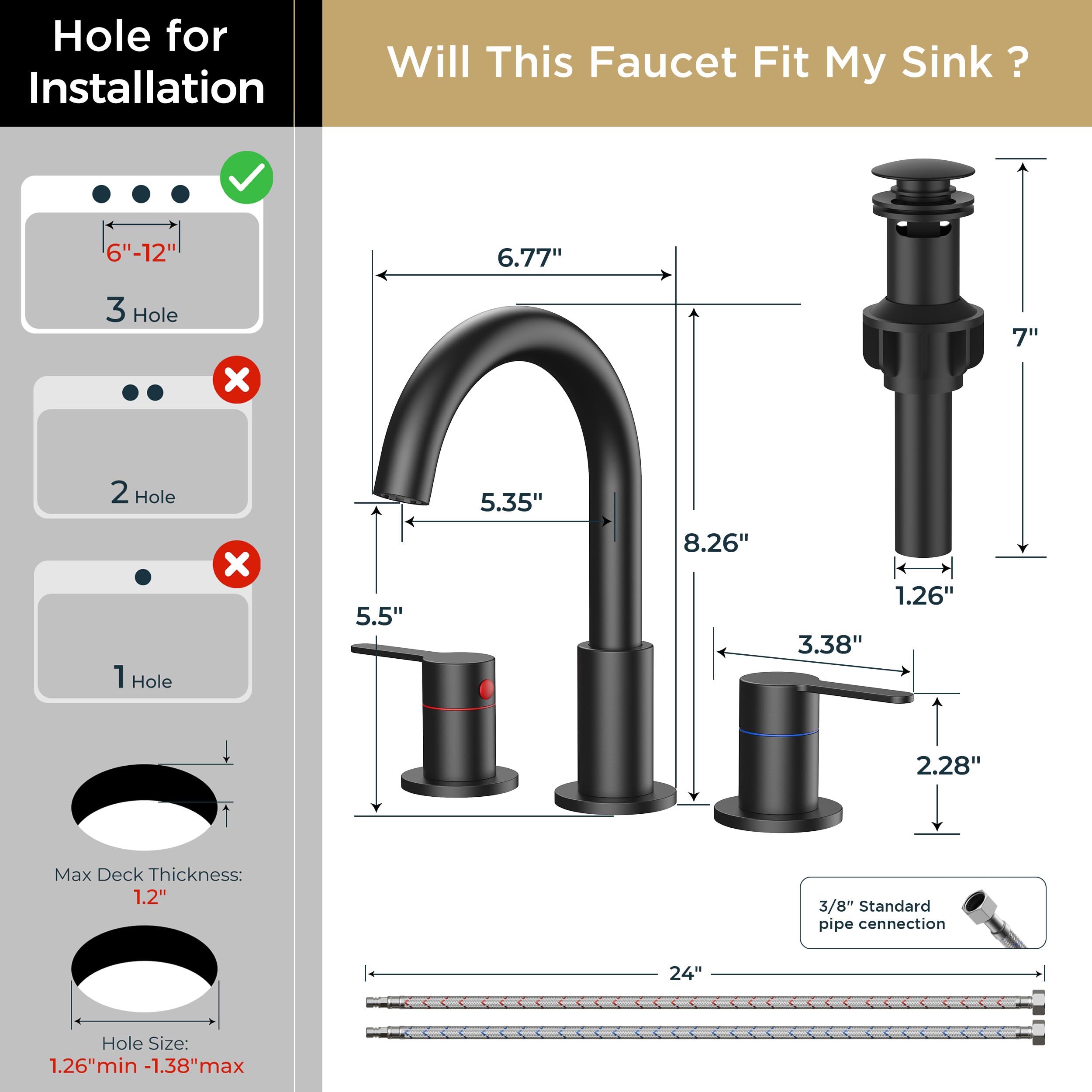 QFN matte black faucet with dual handles for precise hot and cold control.