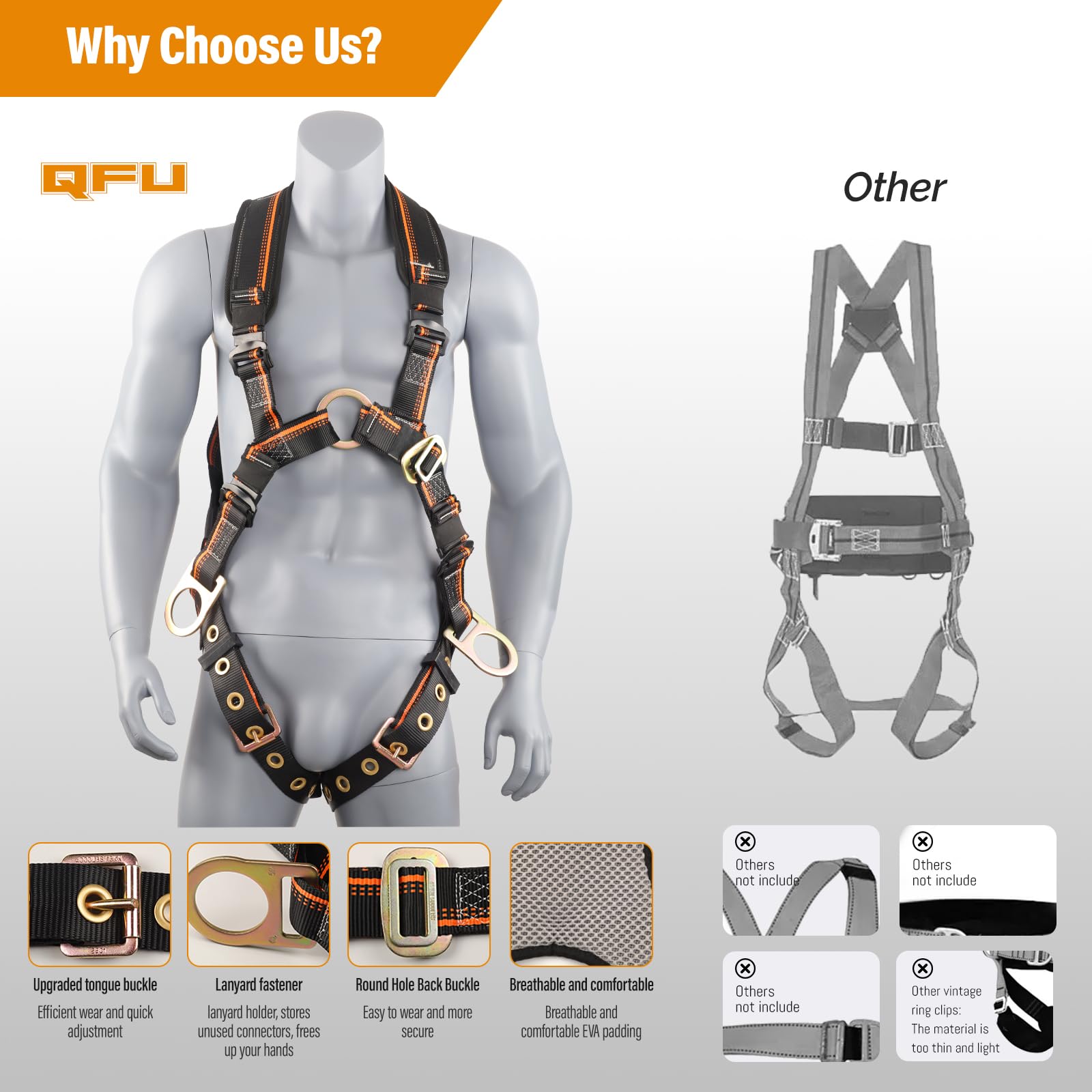QFU shock-absorbing lanyard in use provides impact protection during falls