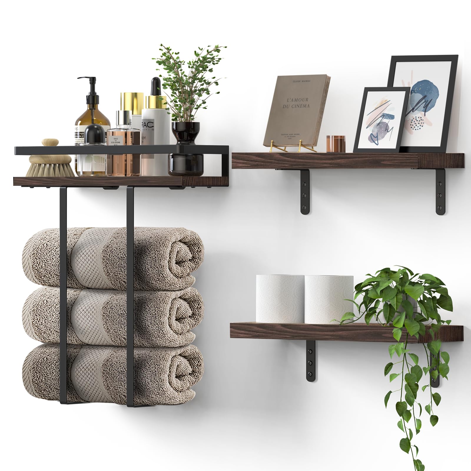 QHMCHLDZ bathroom towel rack with wall-mounted shelves for organized towels and toiletries in compact spaces.