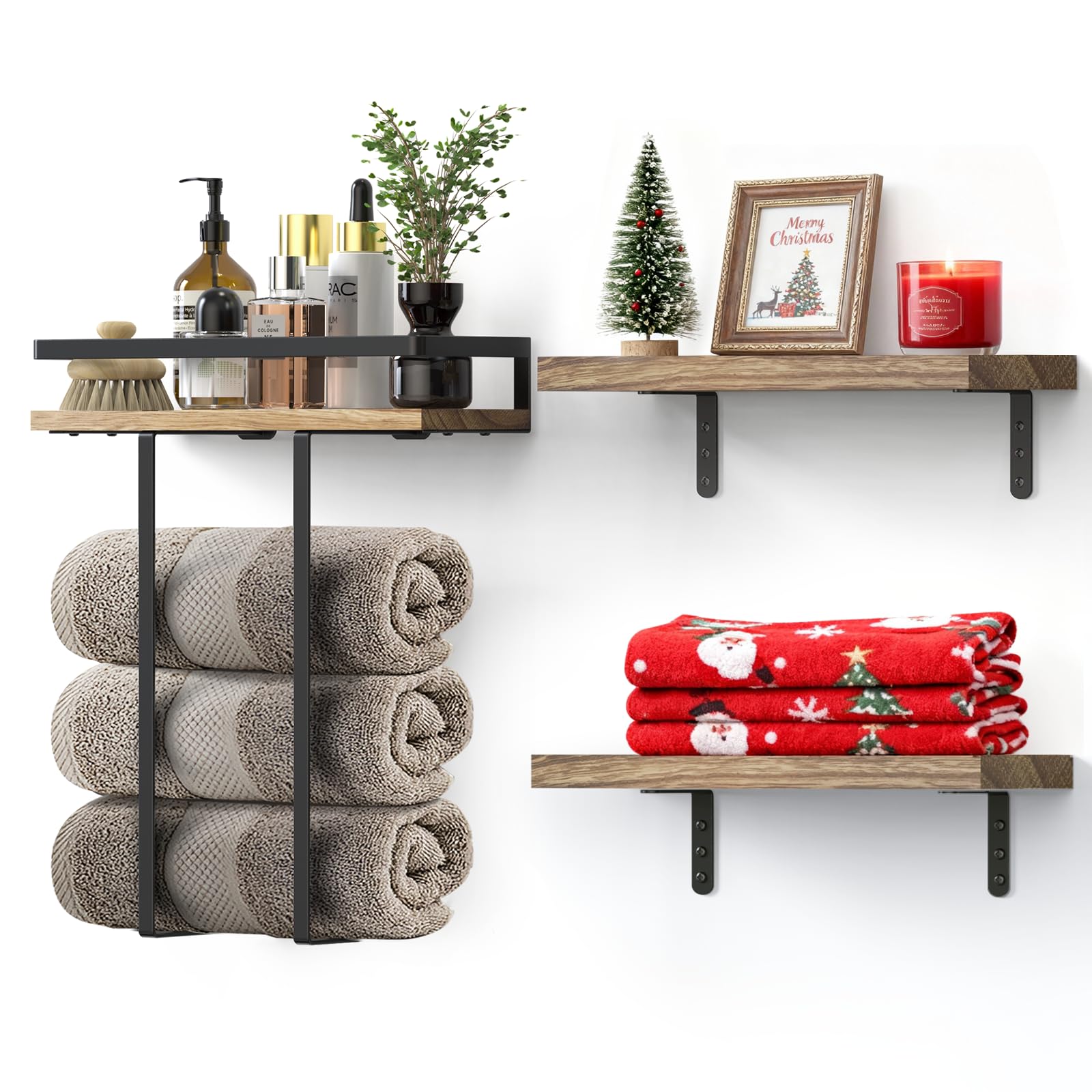 QHMCHLDZ towel rack wall-mounted close-up highlights solid wood construction and reliability.