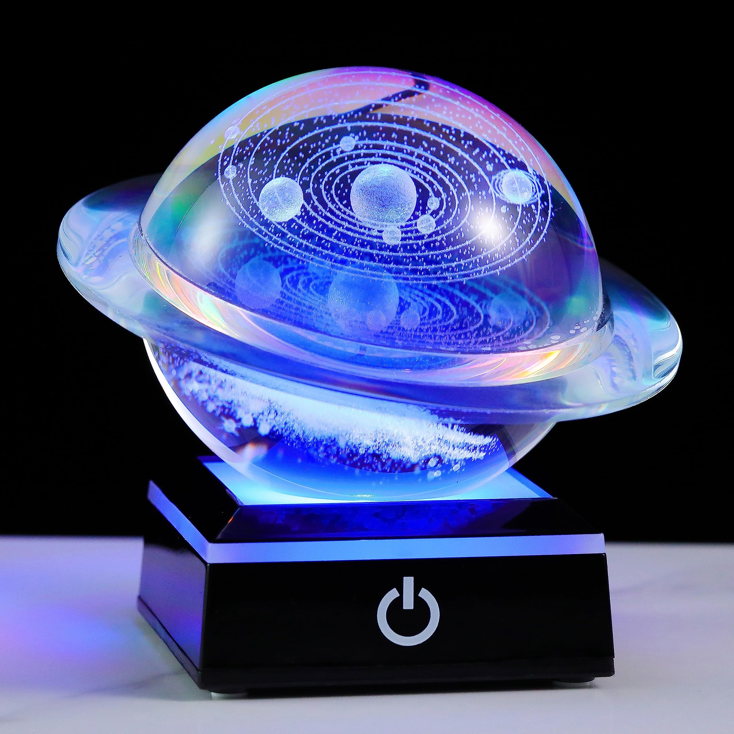 Qianwei 3D solar system crystal ball with Saturn front view for elegant space decor.