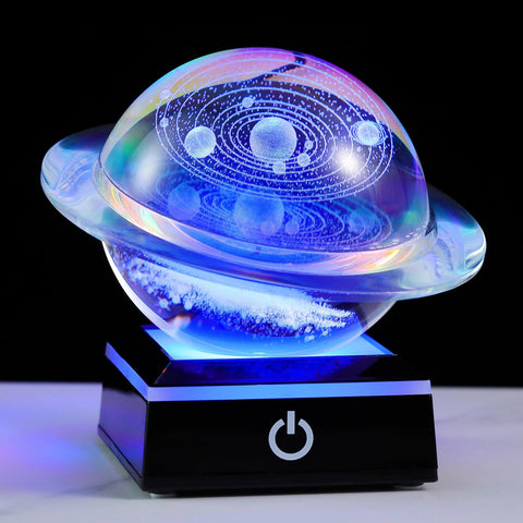 Qianwei 3D solar system crystal ball with Saturn front view for elegant space decor.