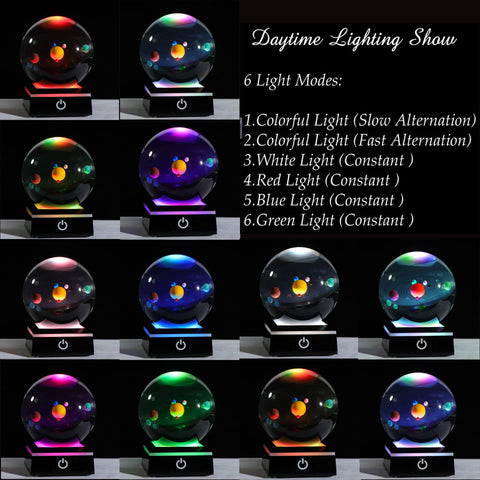 Qianwei LED base illuminates the planetary model with vibrant color modes at night.