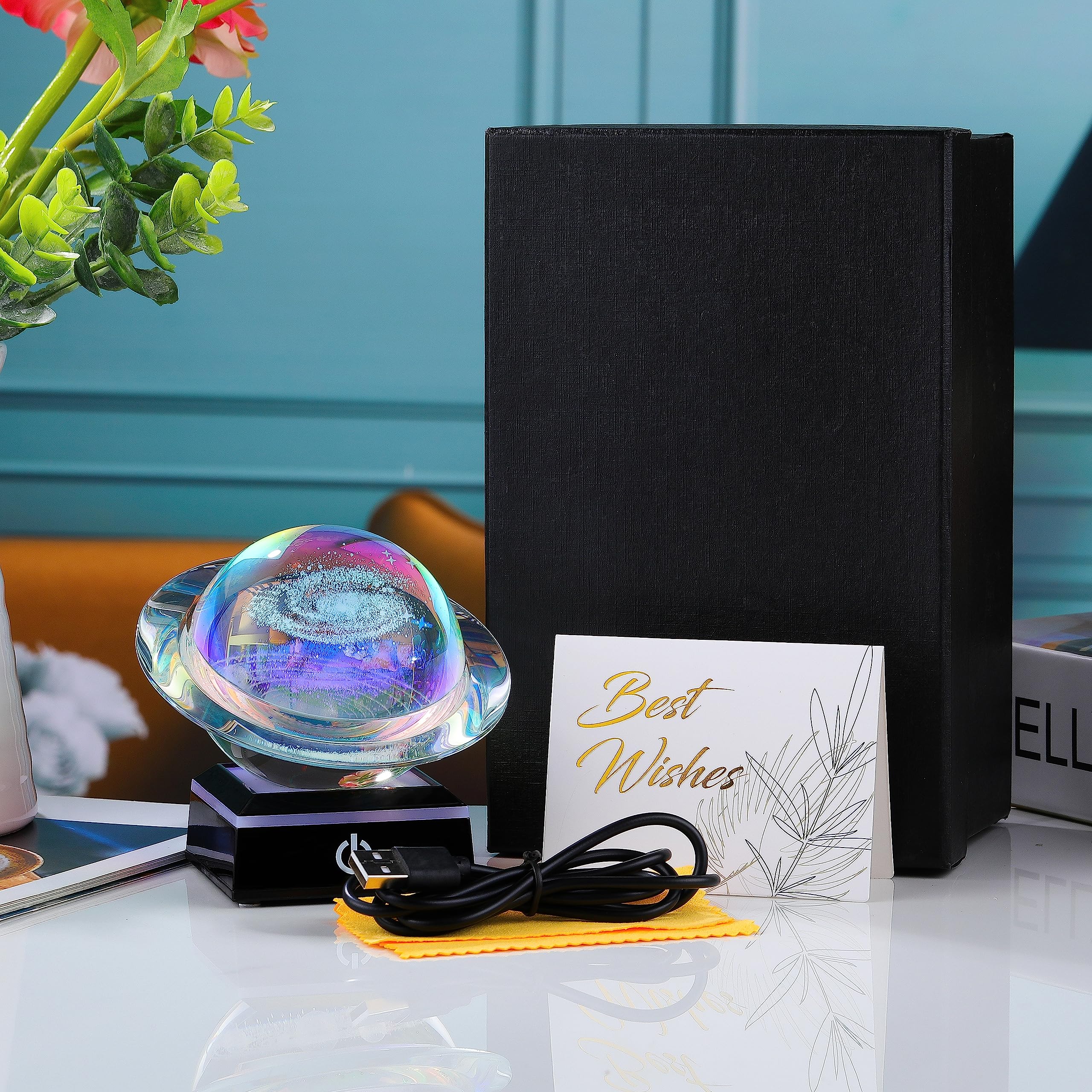 Qianwei LED base showing multicolor lighting options for the crystal ball.