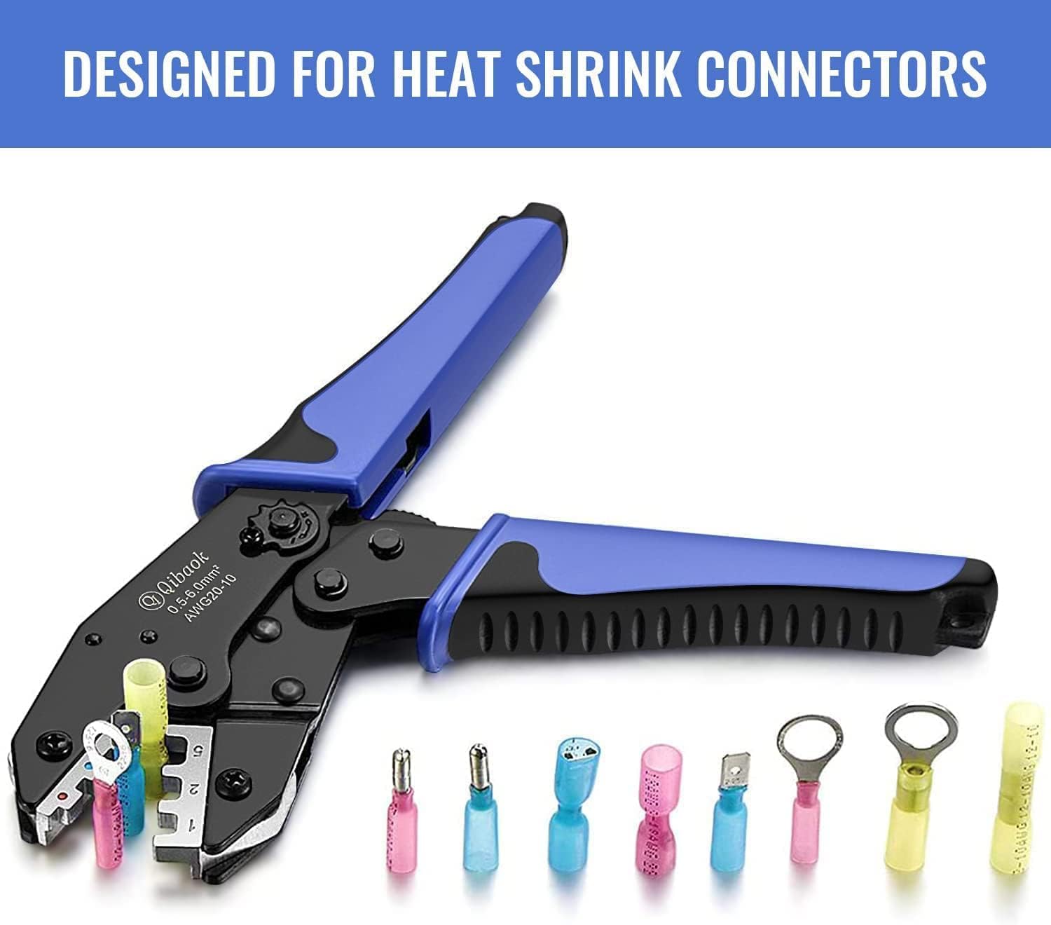 Qibaok crimping tool beside heat shrink connectors for reliable terminations
