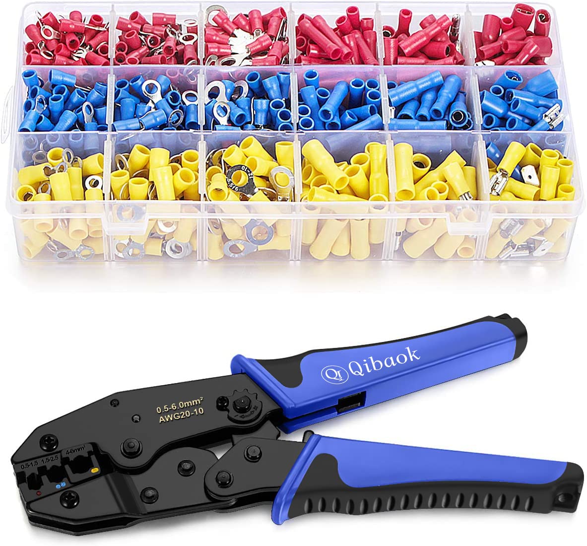 Qibaok wire terminals crimping tool kit close-up handle for precise control.