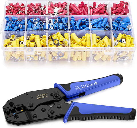 Qibaok wire terminals crimping tool kit close-up handle for precise control.