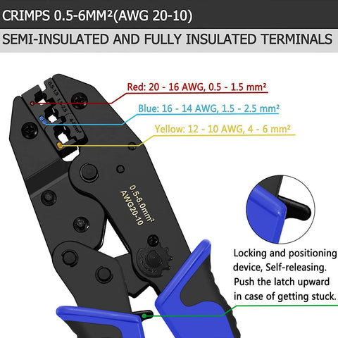 Qibaok tool shows color-coded jaw for quick wire size identification during crimping.