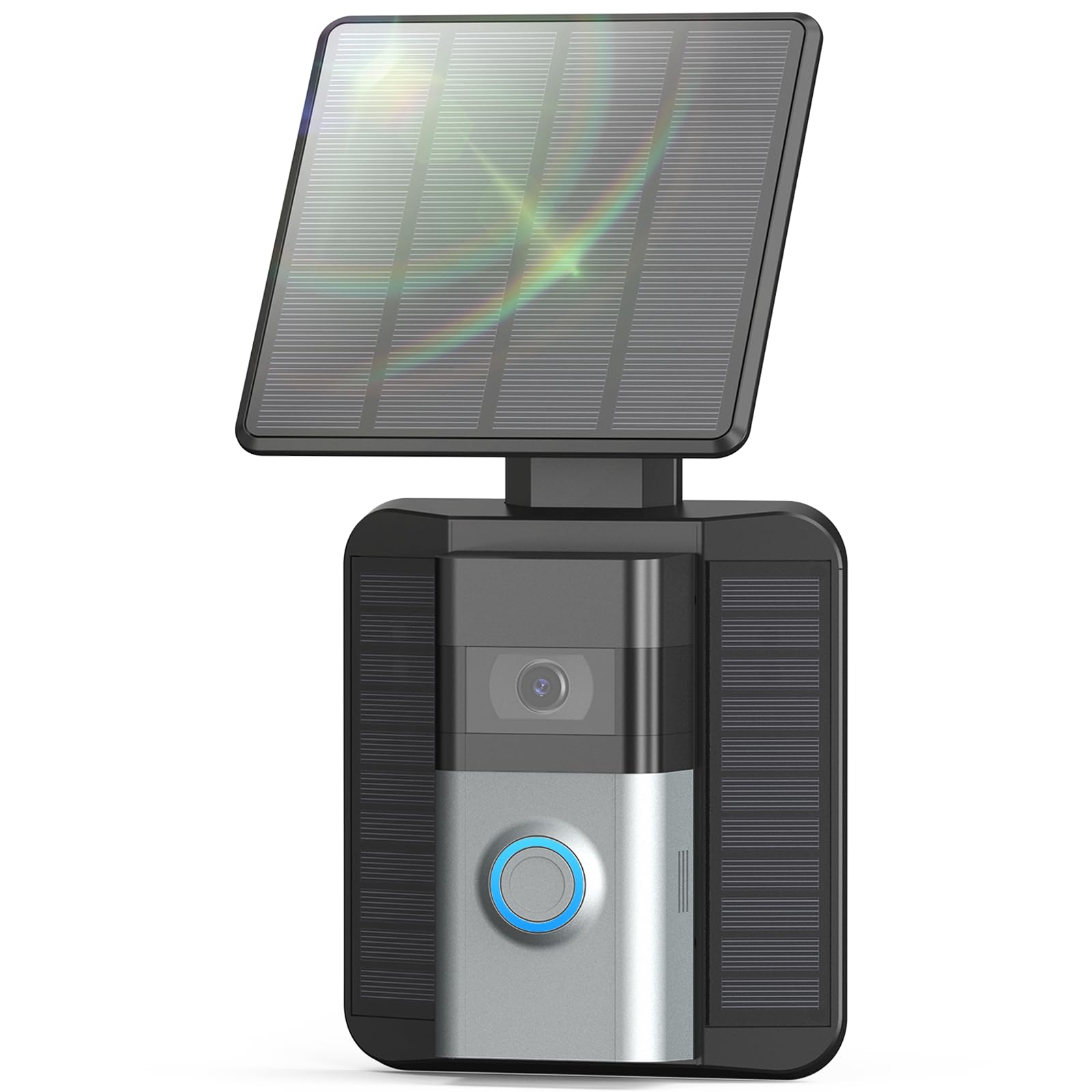 QIBOX solar panel mounted on wall provides steady doorbell power from sunlight.