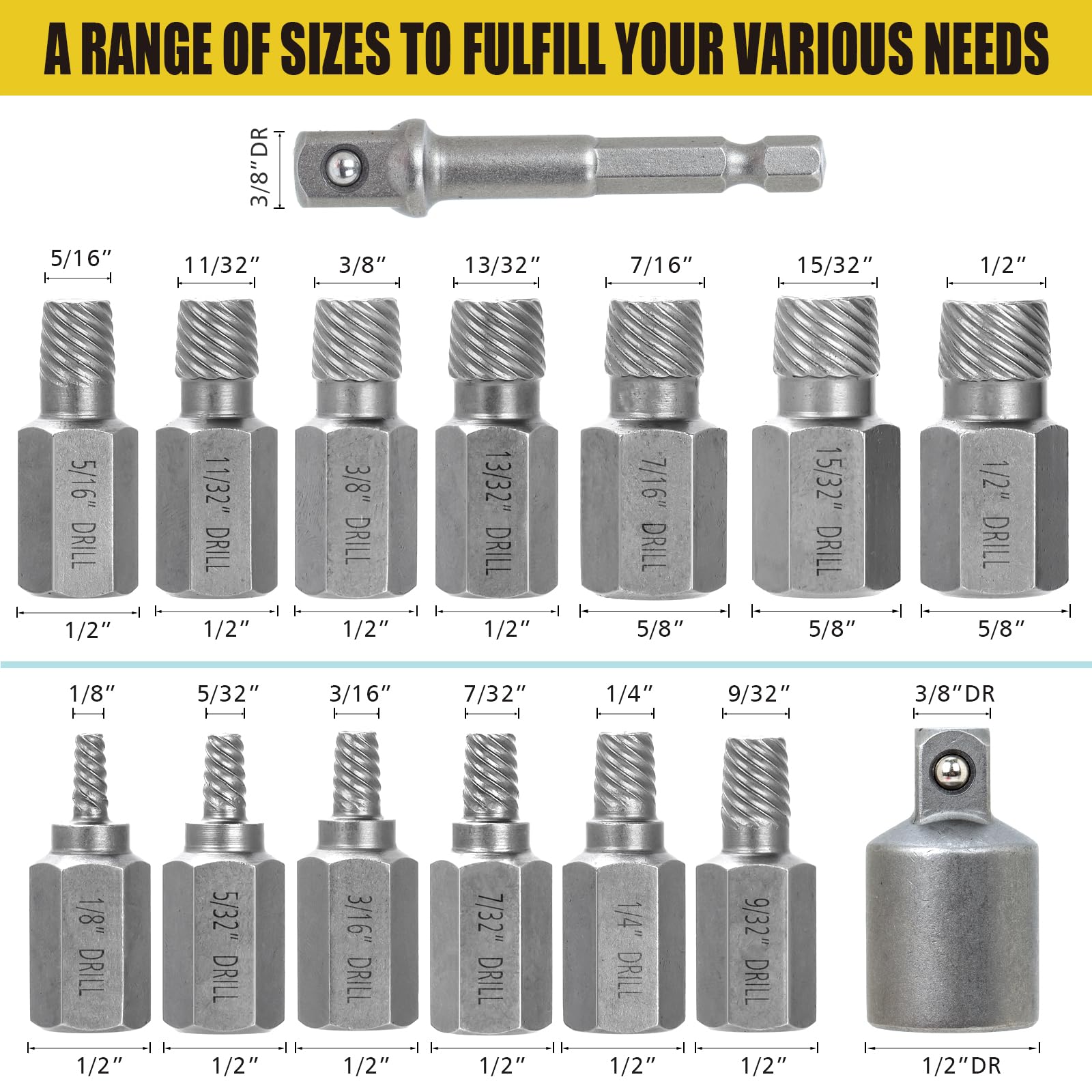 QIFITOOL hex head multi-spline extractor design for versatile engagement.