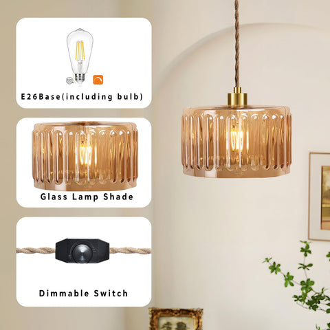 QIYIZM amber glass pendant light over kitchen island adds warm focus.