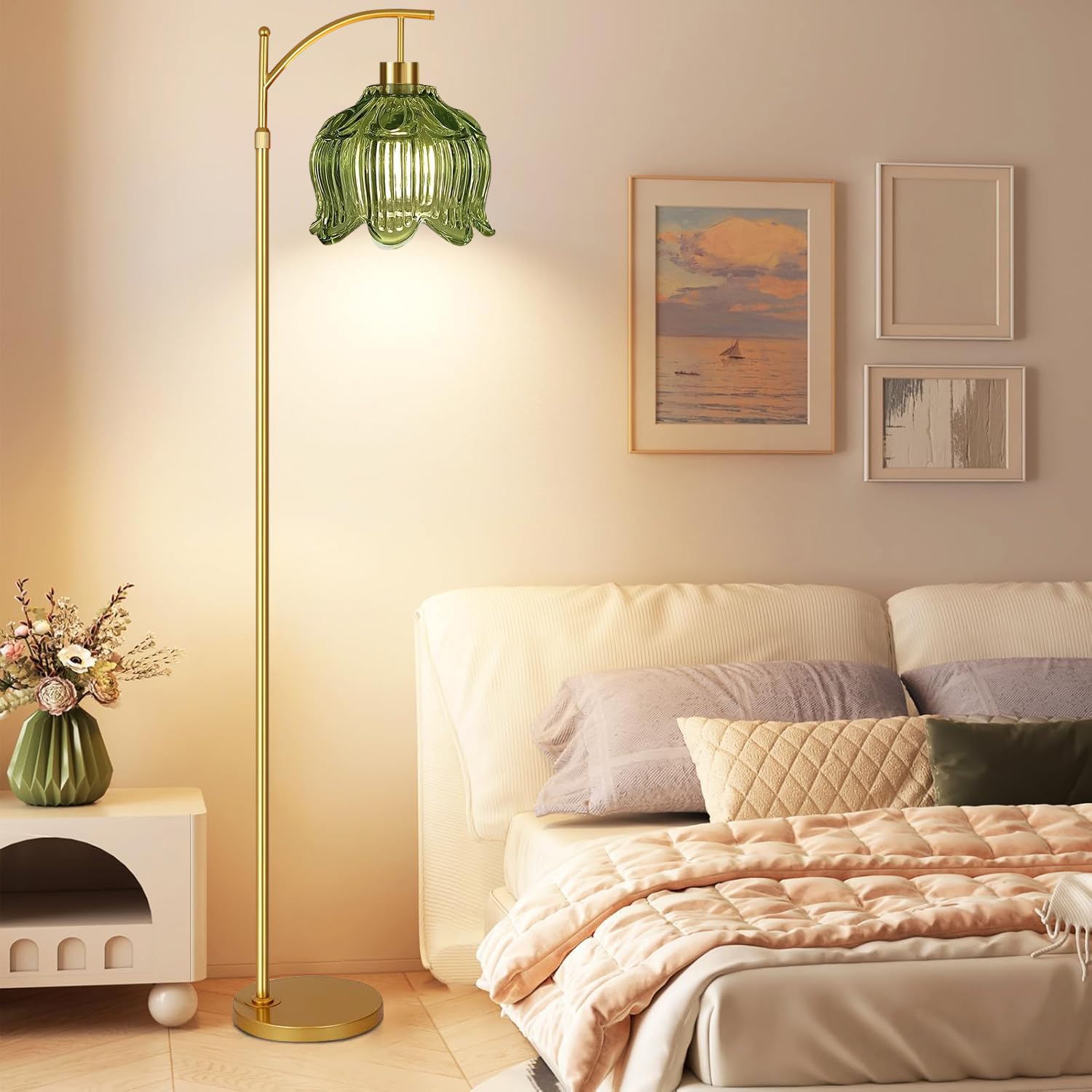 QIYIZM gold floor lamp with foot switch and remote