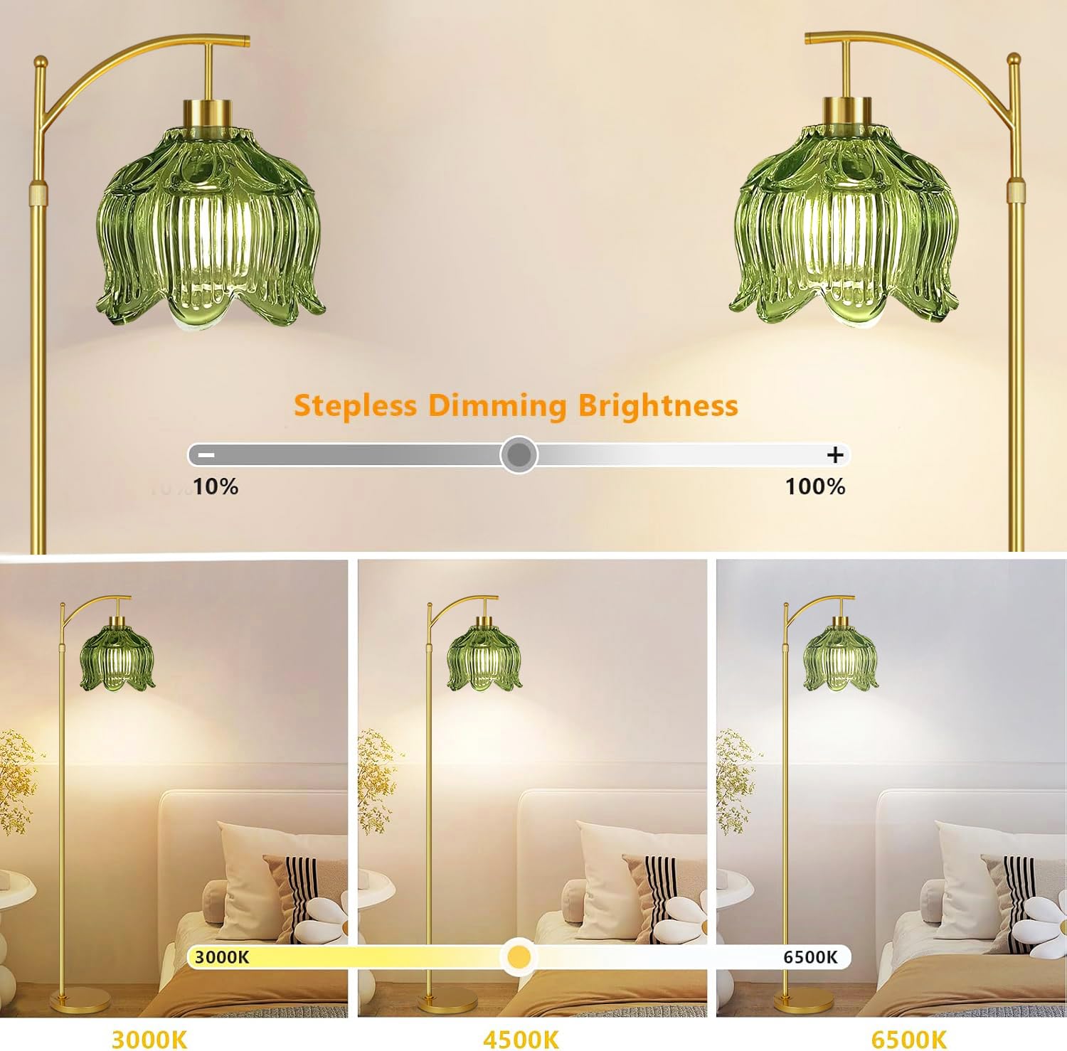 QIYIZM brass tall floor lamp highlights mid-century modern style