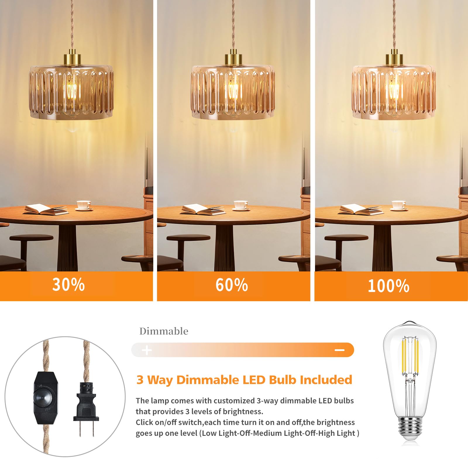 QIYIZM mid-century gold hanging lamp with cord for cozy corners.