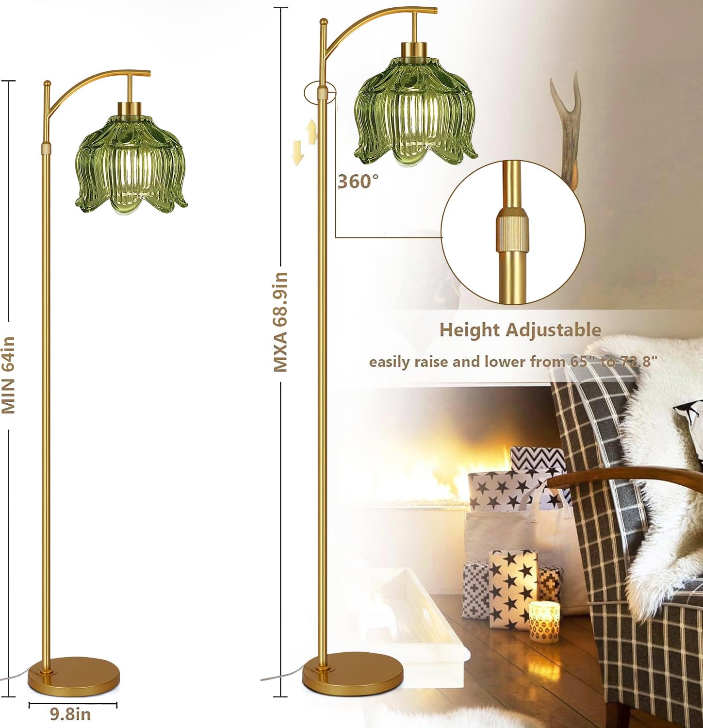 QIYIZM green glass shade floor lamp adds Bohemian charm