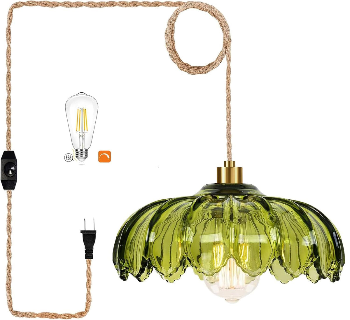 QIYIZM plug-in pendant light with green glass shade adds cozy ambience to living spaces.