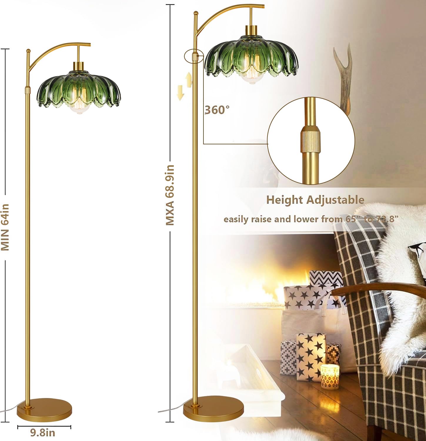 QIYIZM arc floor lamp with foot switch and remote for easy control