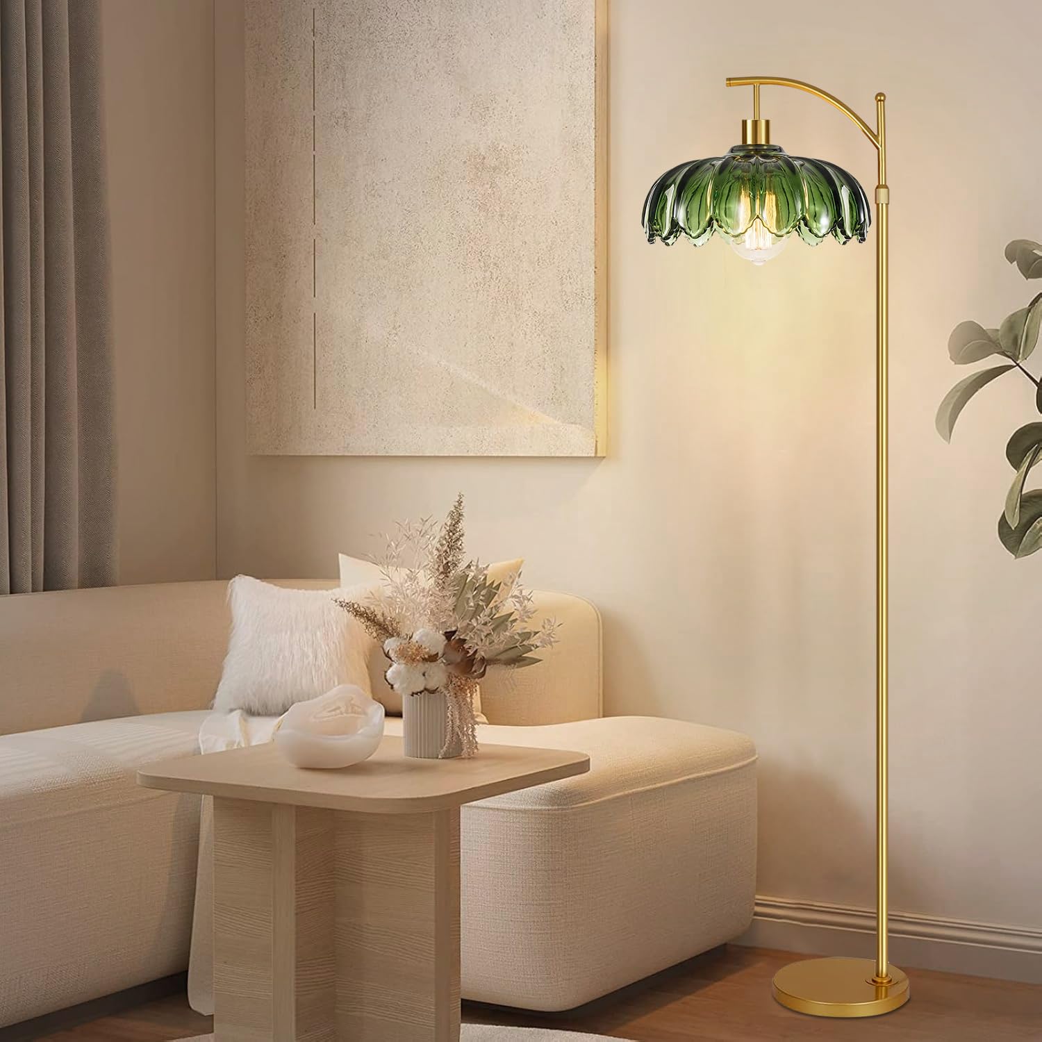 QIYIZM green flower shade arc lamp elevating your lounge area