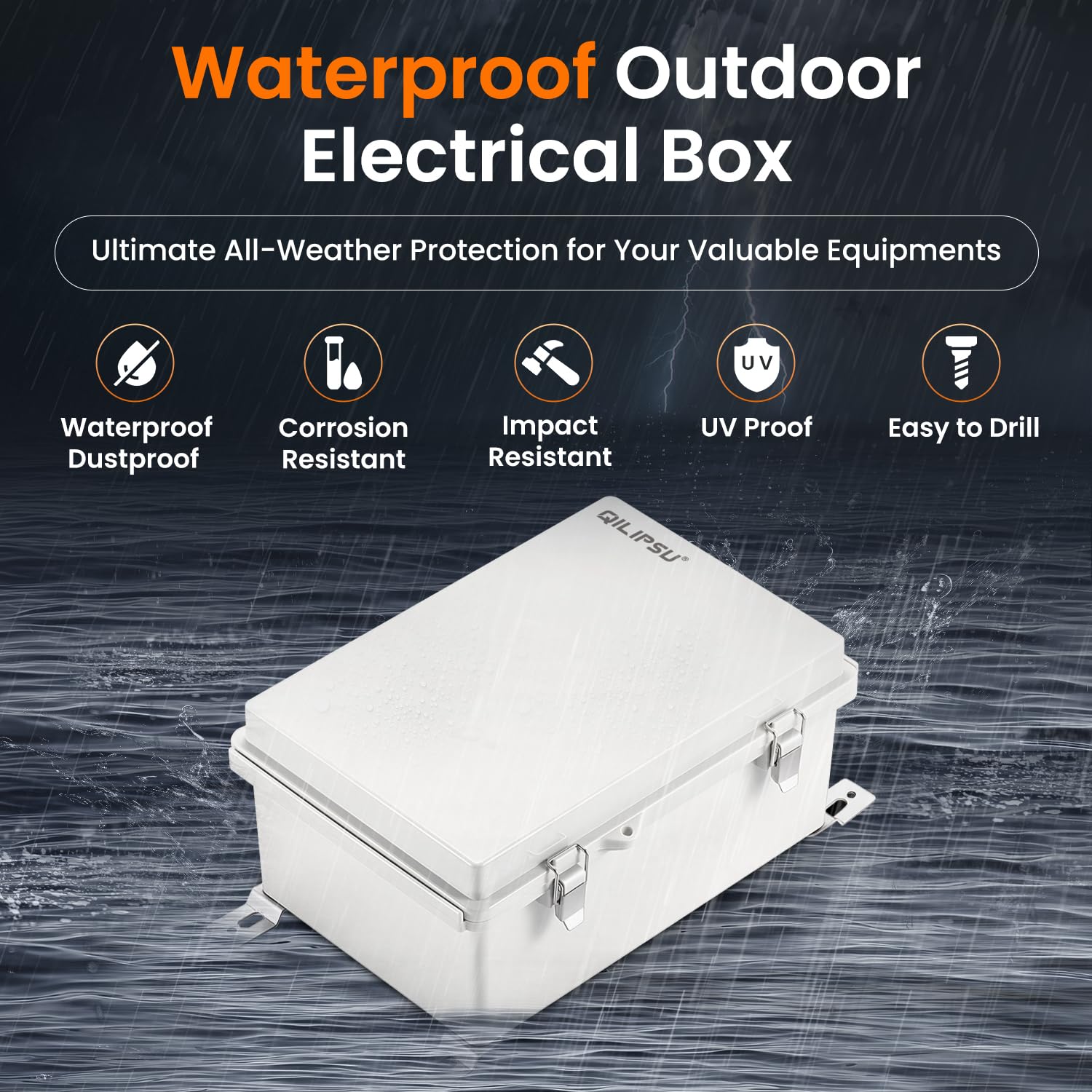 QILIPSU weatherproof enclosure shown with mounting plate for easy setup