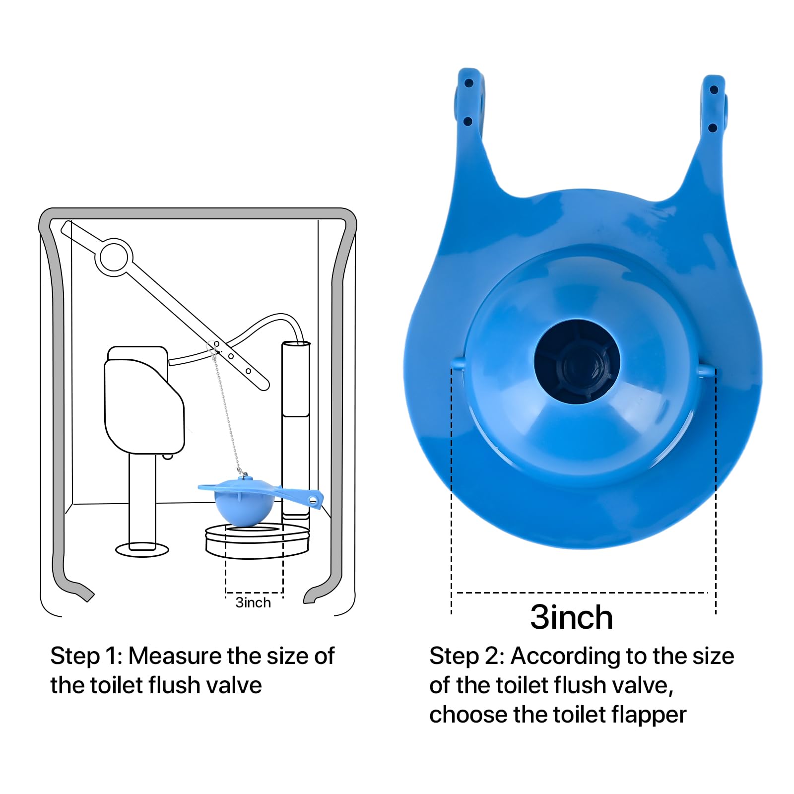 Two-pack blue toilet flapper by QILIYINI for reliable replacement.