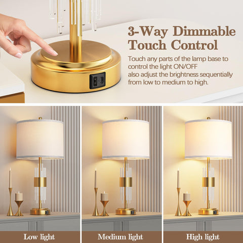 QiMH bedside lamps in gold finish provide elegant lighting for bedrooms