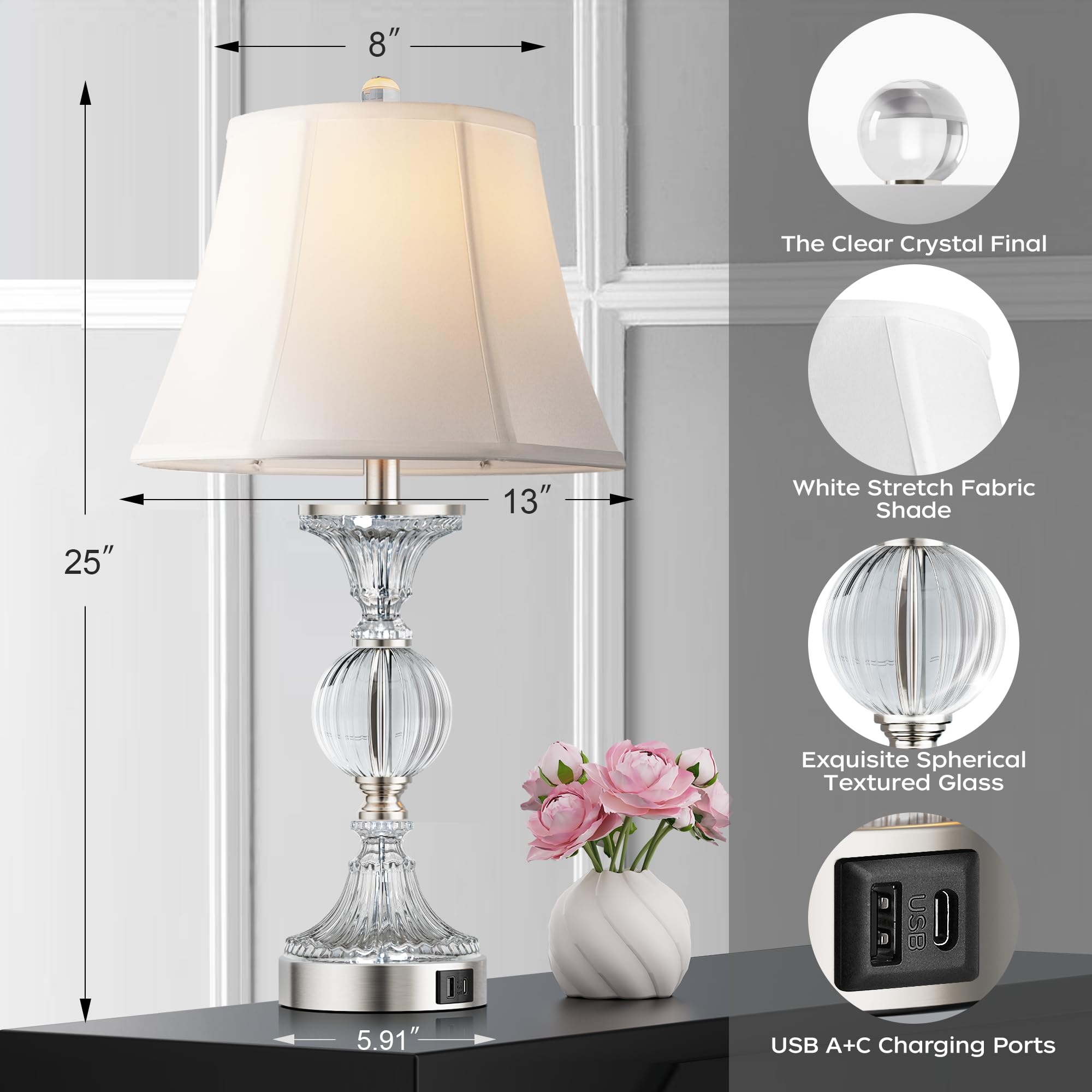 QiMH bedside lamps with USB ports provide easy device charging.
