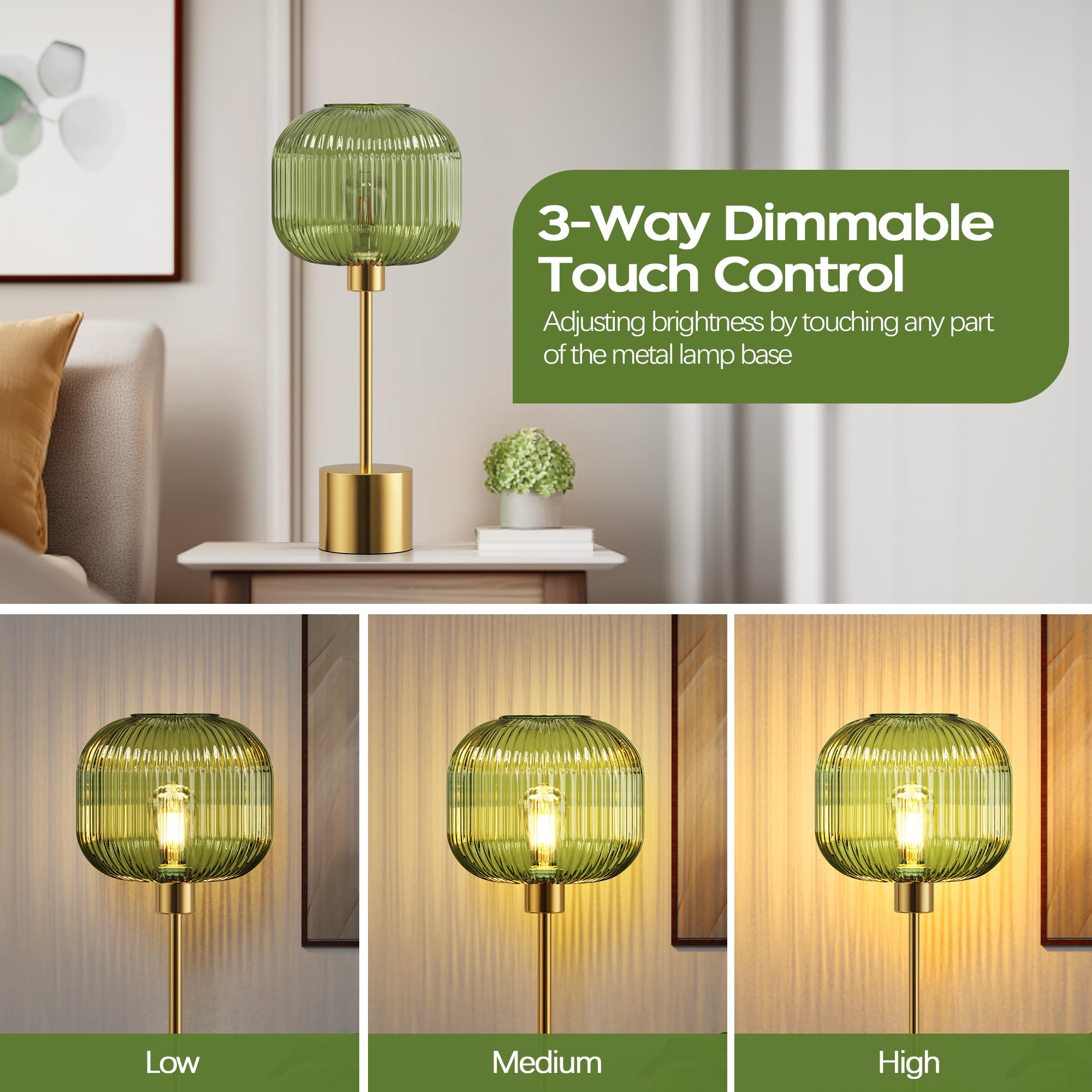 QiMH lamp features brushed gold base elevating bedroom decor with warm light.