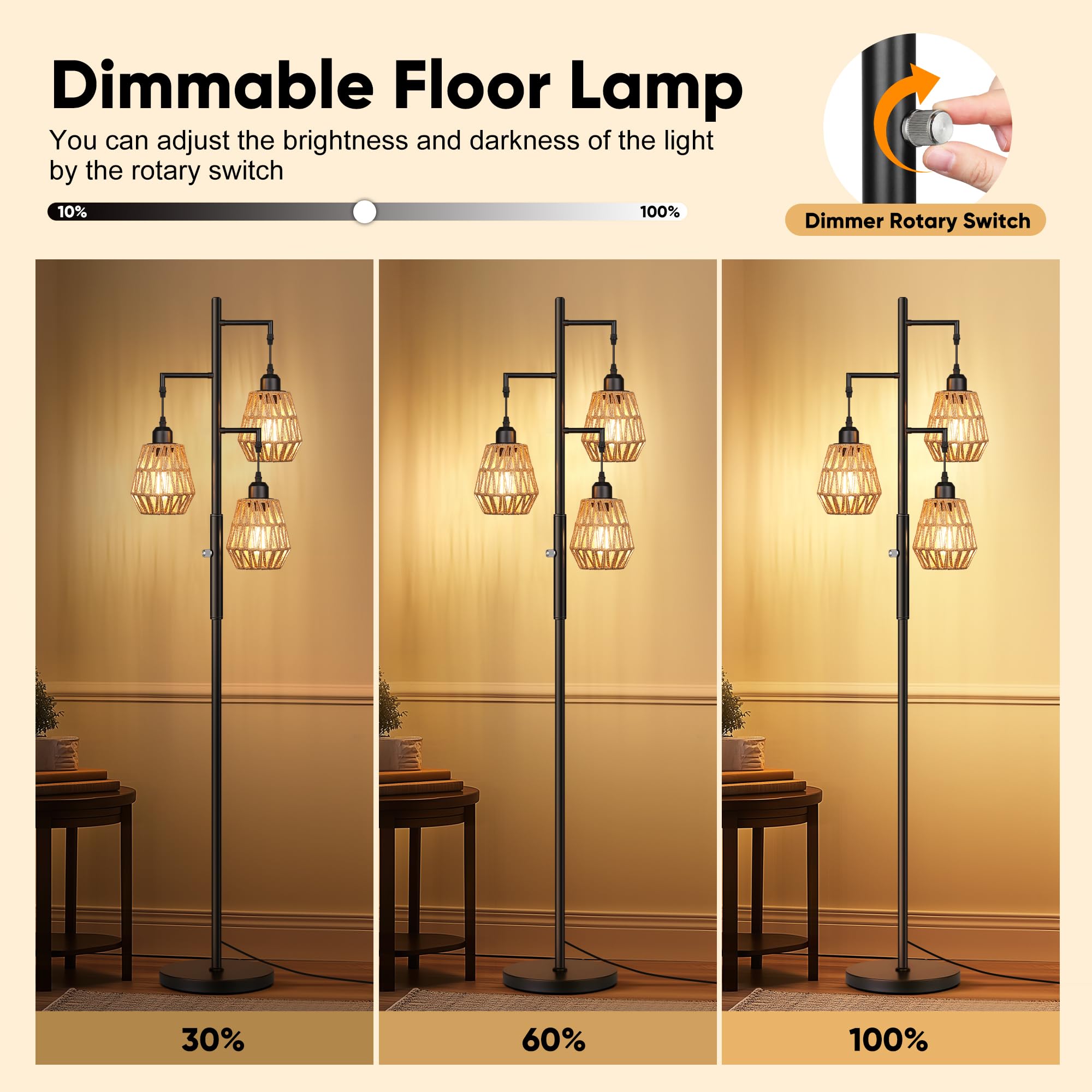 QiMH floor lamp includes three LED bulbs ready to use.