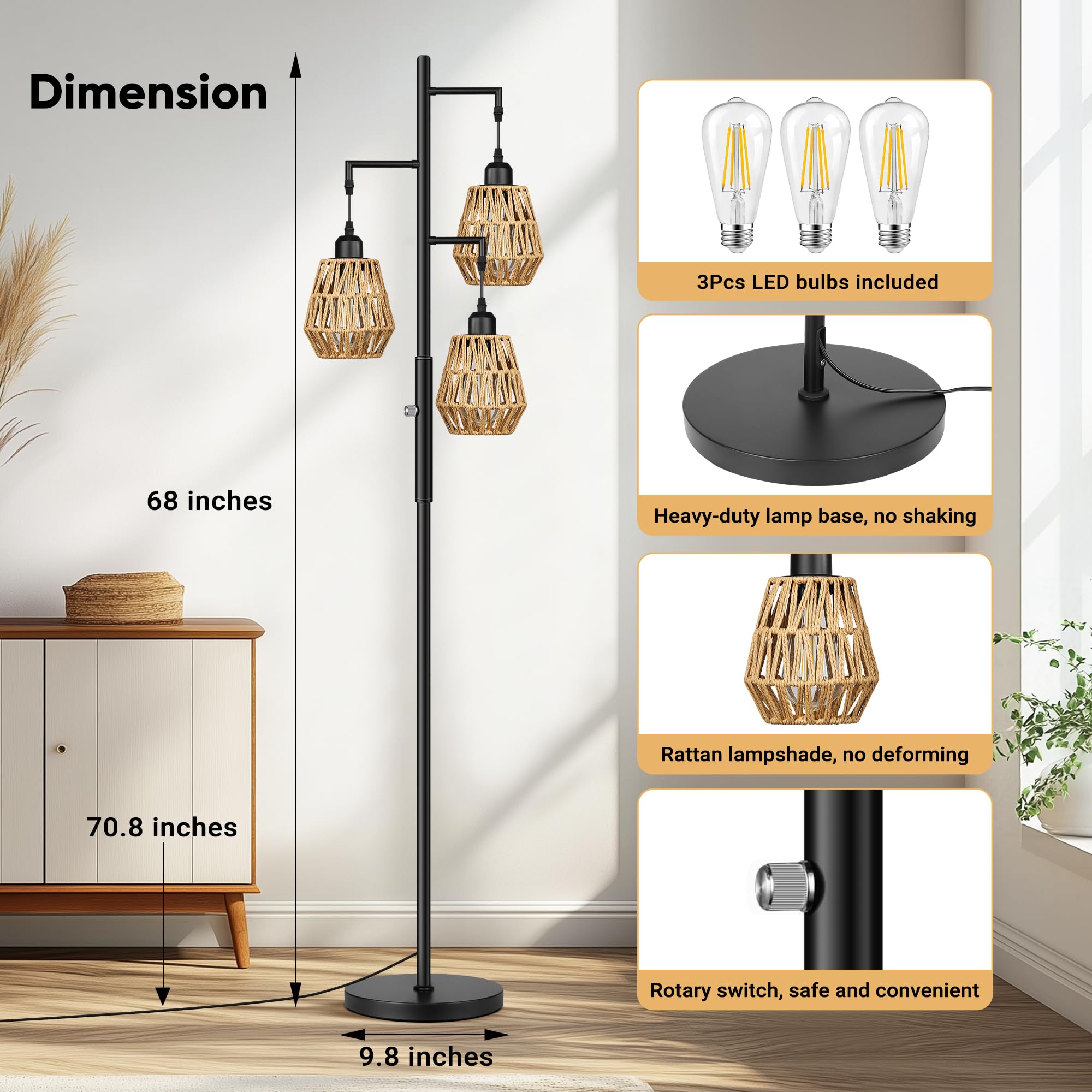 QiMH 68-inch height provides dramatic lighting reach.