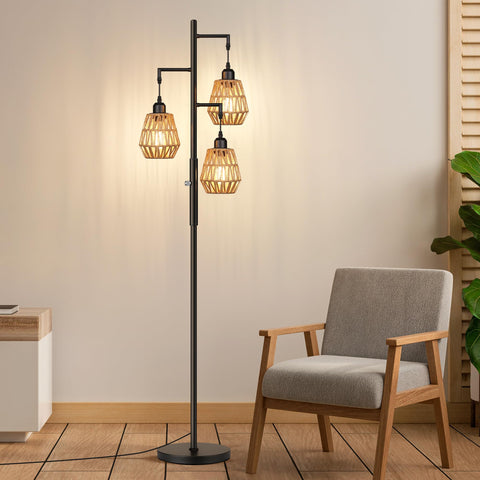 QiMH floor lamp with rotary dimmer for stepless brightness control.