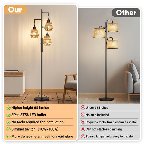 QiMH tall lamp features a sturdy base and metal pole.