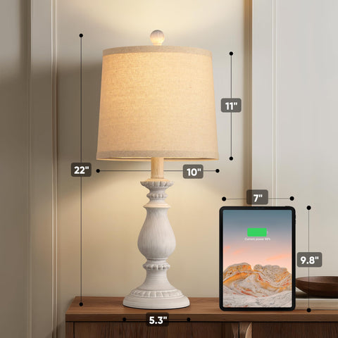 QiMH Farmhouse lamp linen shade close-up highlights warm diffused glow for cozy evenings.