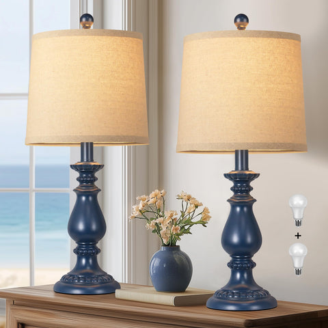 QiMH blue farmhouse table lamps set of 2 with velvety resin finish for stylish living spaces