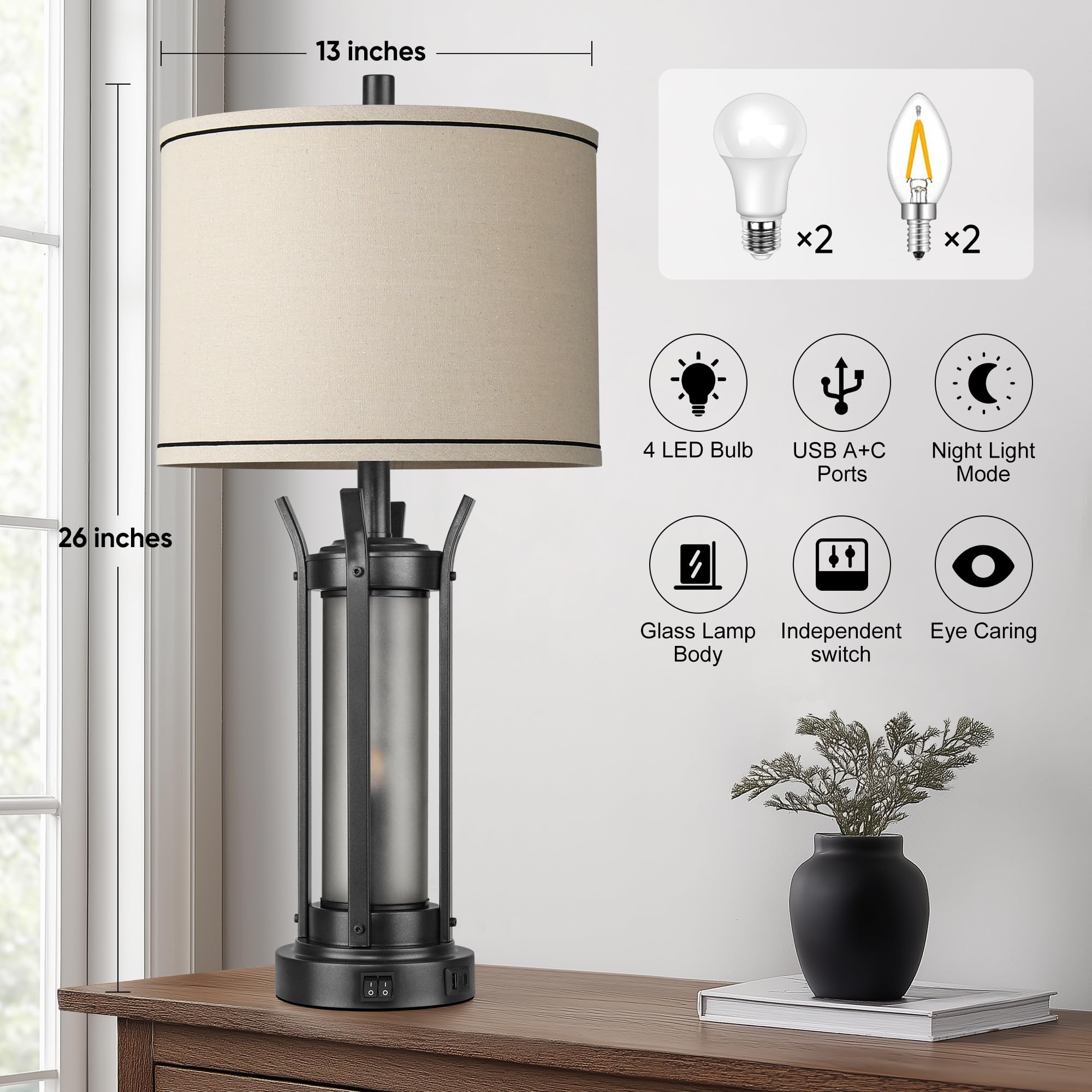 QiMH lamp includes energy-saving LED bulbs for cozy brightness