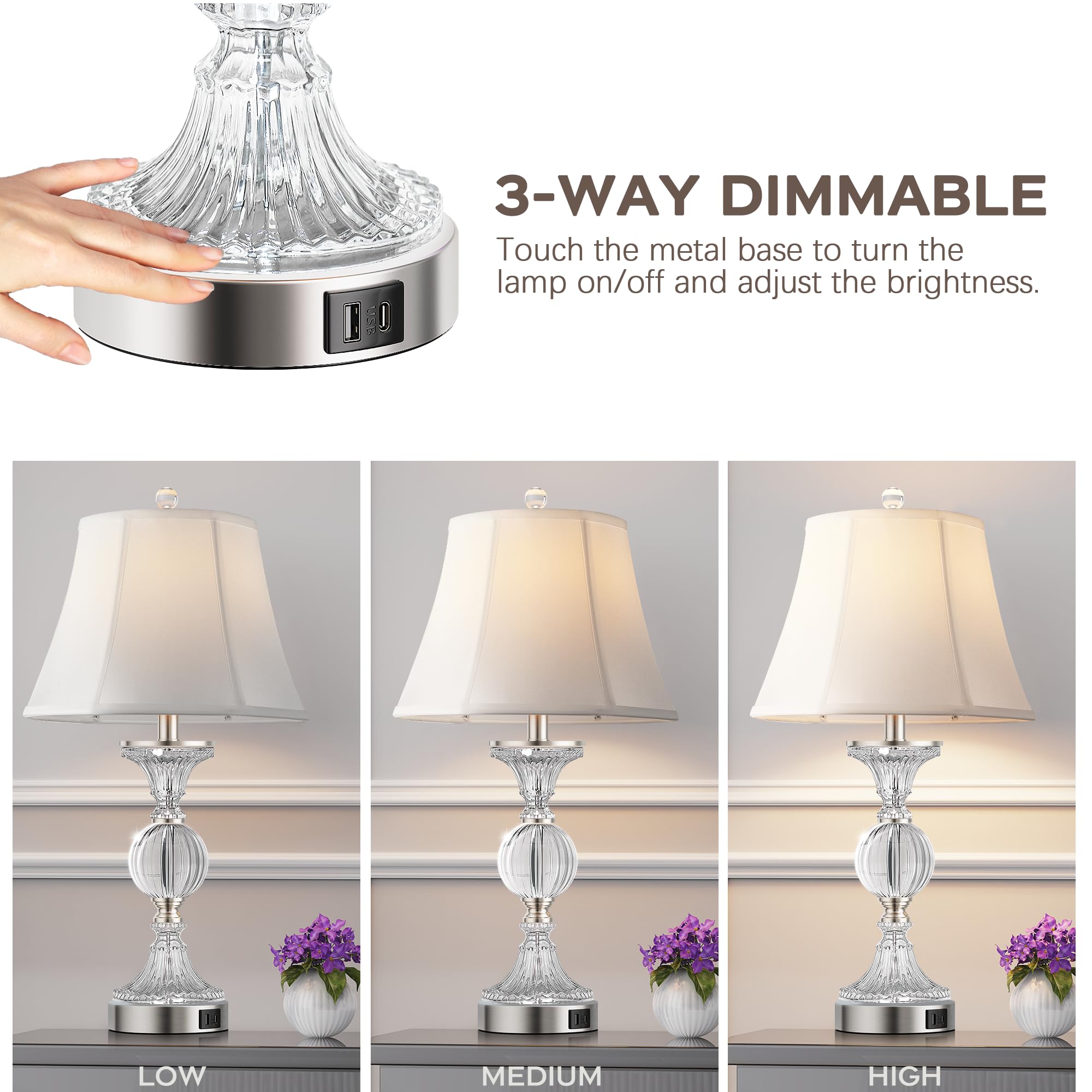 QiMH glass table lamp bedroom set for bedside reading and mood lighting.