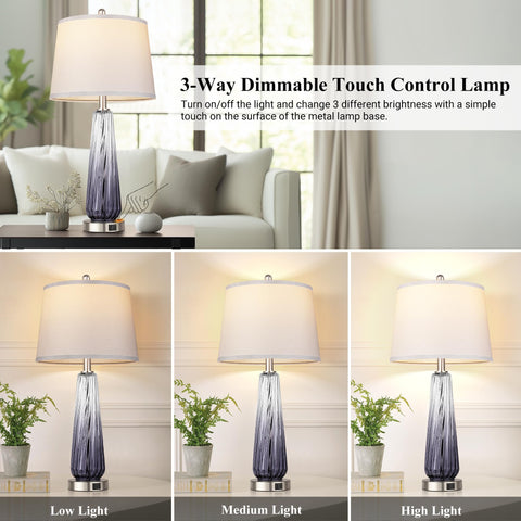 QiMH glass table lamp base detail with silver finish for sturdy living room setup