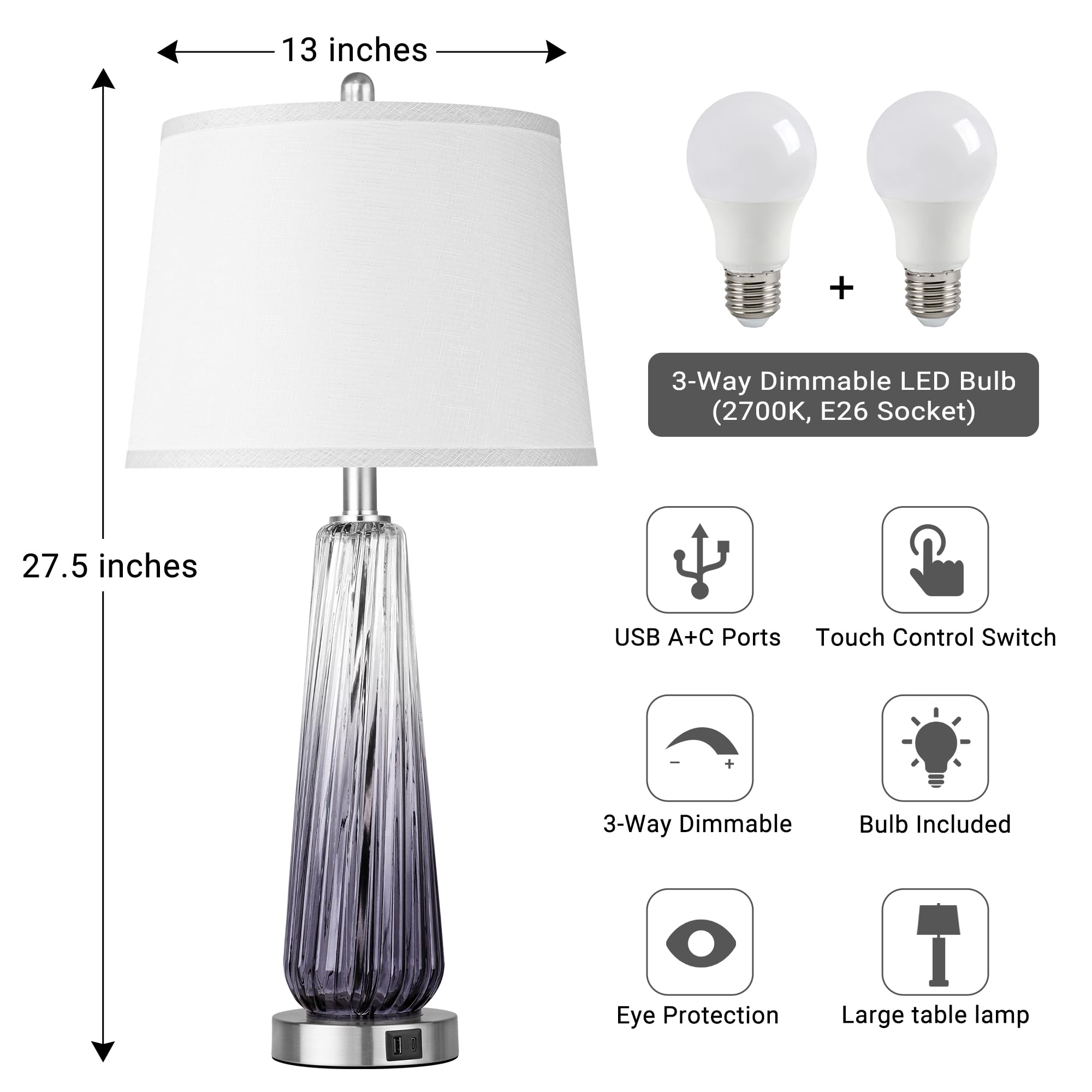 QiMH glass table lamps in packaging showing easy setup and included bulb