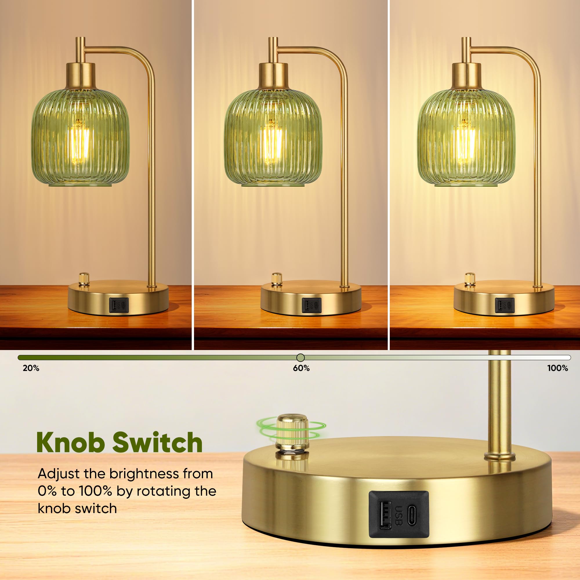 QiMH gold-base dimmable table lamps offer adjustable brightness to suit any mood.