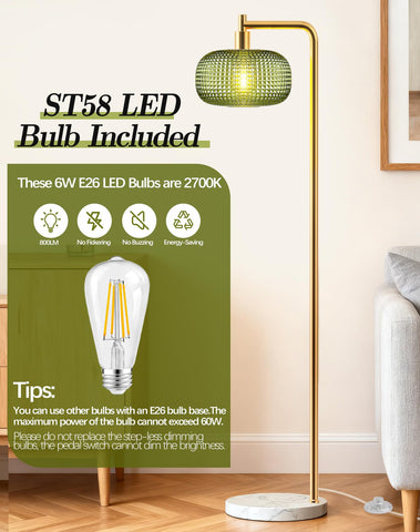 QiMH Gold floor lamp emits soft ambient light for evenings.